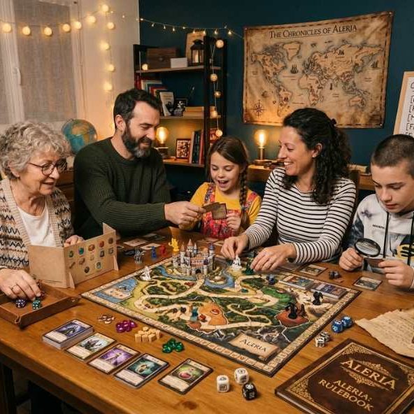 Famille qui joue a un jeu de société